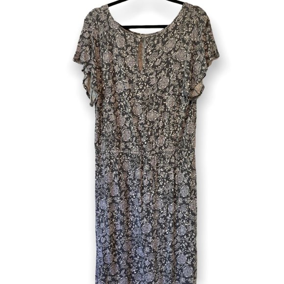 LOFT Dress L Gray Lavender Purple White Soft Rayon Floral Print - Picture 2 of 6